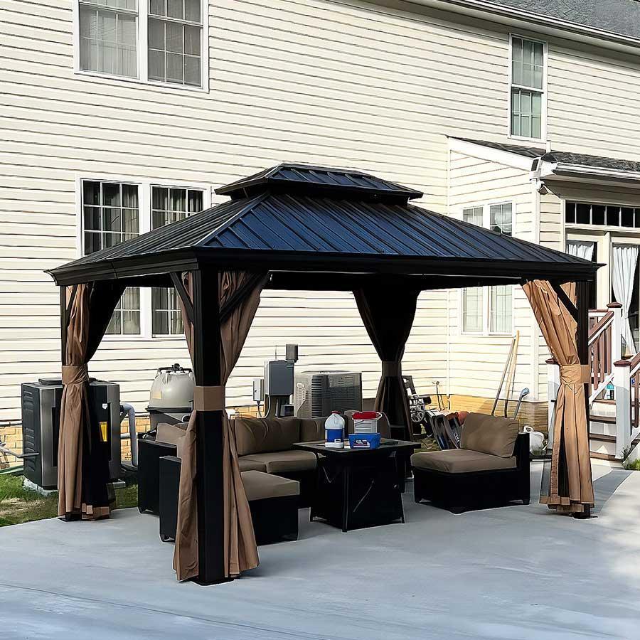 PURPLE LEAF Outdoor Hardtop Gazebo for Garden Bronze Double Roof Aluminum Frame Pavilion