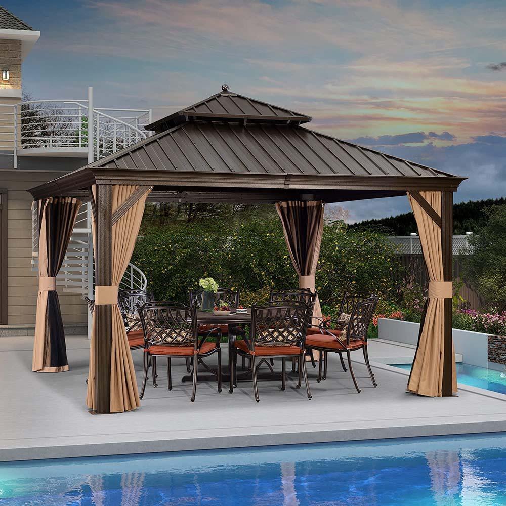 PURPLE LEAF Outdoor Hardtop Gazebo for Garden Bronze Double Roof Aluminum Frame Pavilion