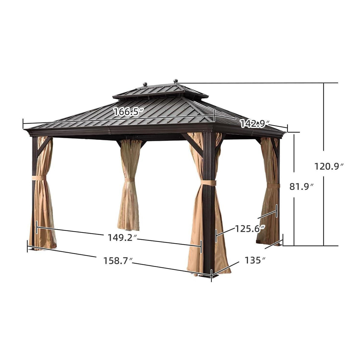 PURPLE LEAF Outdoor Hardtop Gazebo for Garden Bronze Double Roof Aluminum Frame Pavilion with String Lights-clear