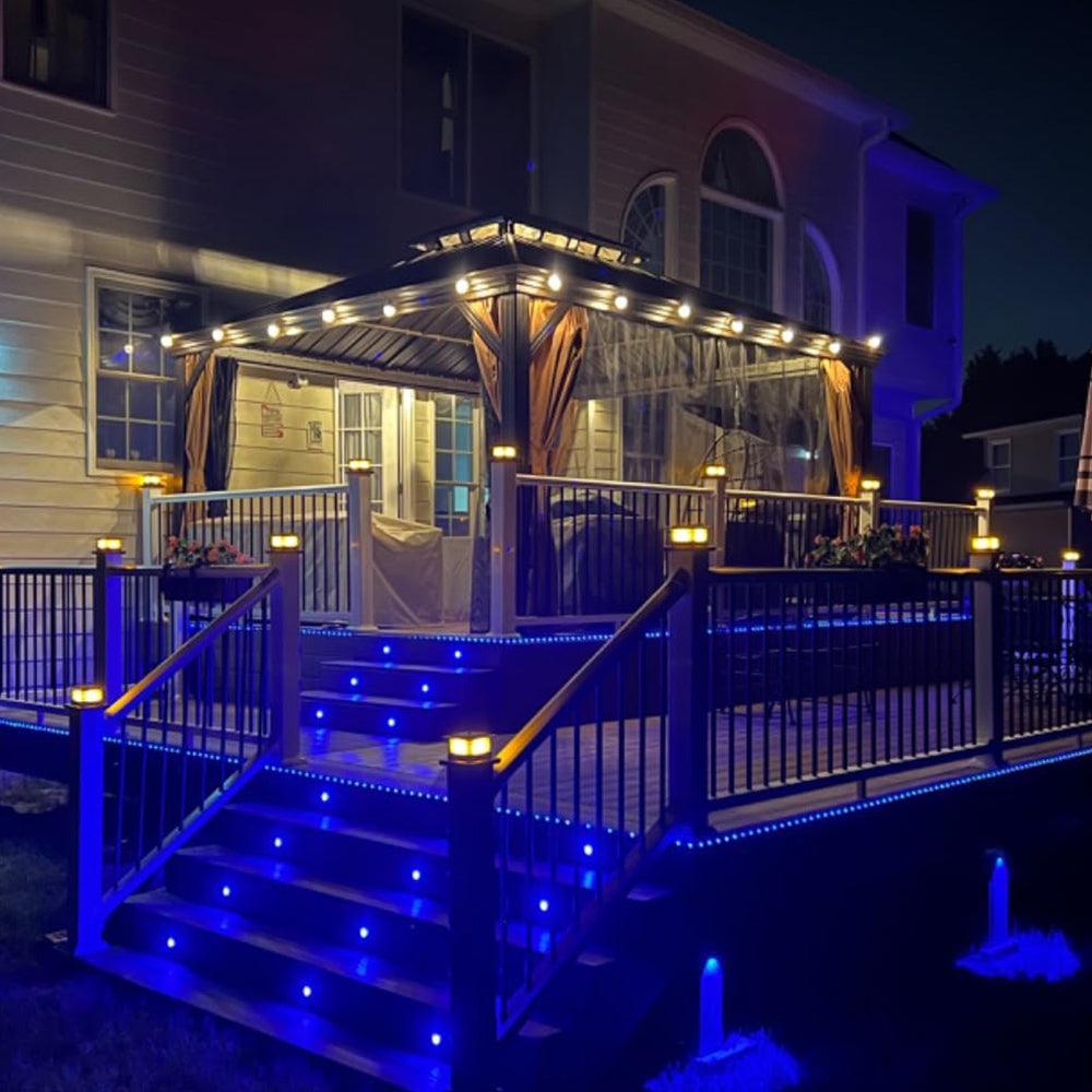 PURPLE LEAF Outdoor Hardtop Gazebo for Garden Bronze Double Roof Aluminum Frame Pavilion with String Lights-clear