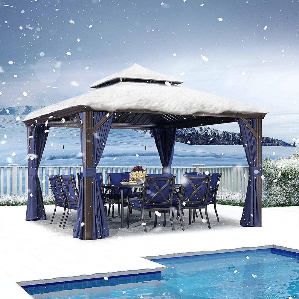 PURPLE LEAF Outdoor Hardtop Gazebo for Patio Bronze Aluminum Frame Pavilion with Navy-Blue Curtain