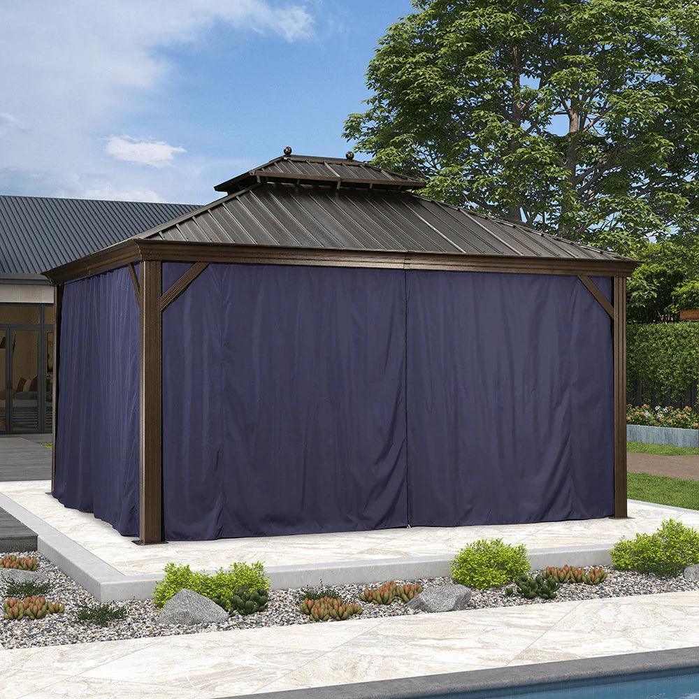 PURPLE LEAF Outdoor Hardtop Gazebo for Patio Bronze Aluminum Frame Pavilion with Navy-Blue Curtain