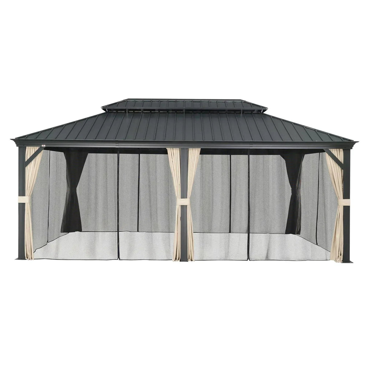 PURPLE LEAF Outdoor Hardtop Gazebo for Patio Grey Aluminum Frame Pavilion with Khaki curtains