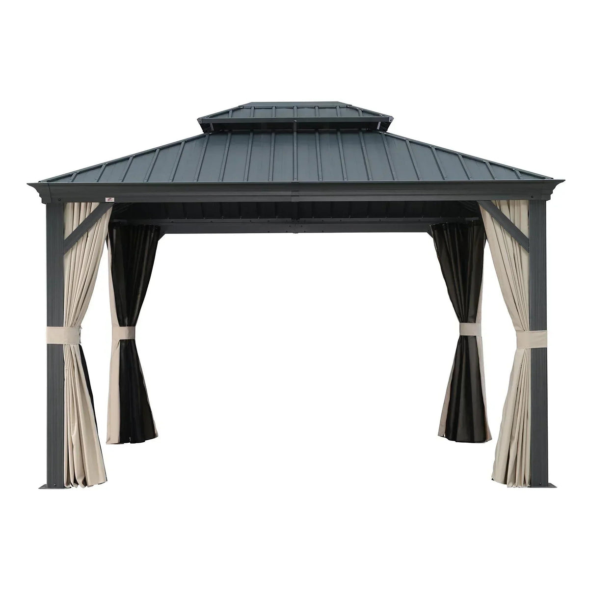 PURPLE LEAF Outdoor Hardtop Gazebo for Patio Grey Aluminum Frame Pavilion with Khaki curtains