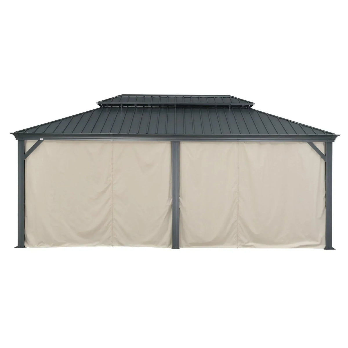 PURPLE LEAF Outdoor Hardtop Gazebo for Patio Grey Aluminum Frame Pavilion with Khaki curtains