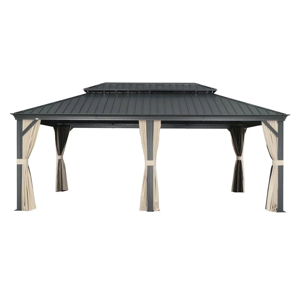 PURPLE LEAF Outdoor Hardtop Gazebo for Patio Grey Aluminum Frame Pavilion with Khaki curtains