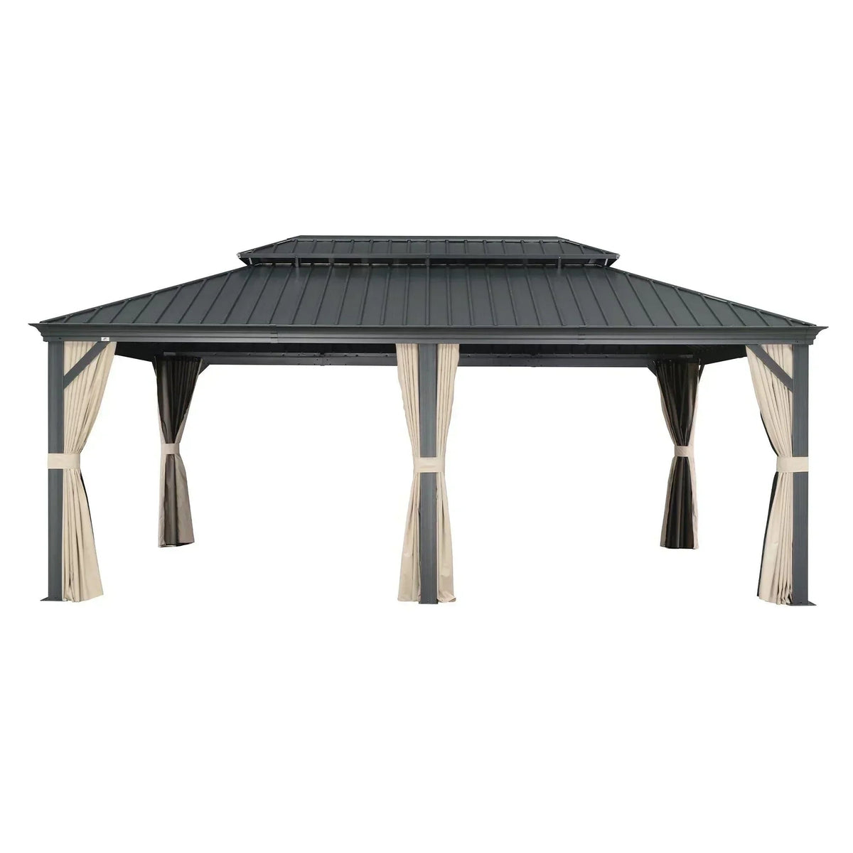 PURPLE LEAF Outdoor Hardtop Gazebo for Patio Grey Aluminum Frame Pavilion with Khaki curtains