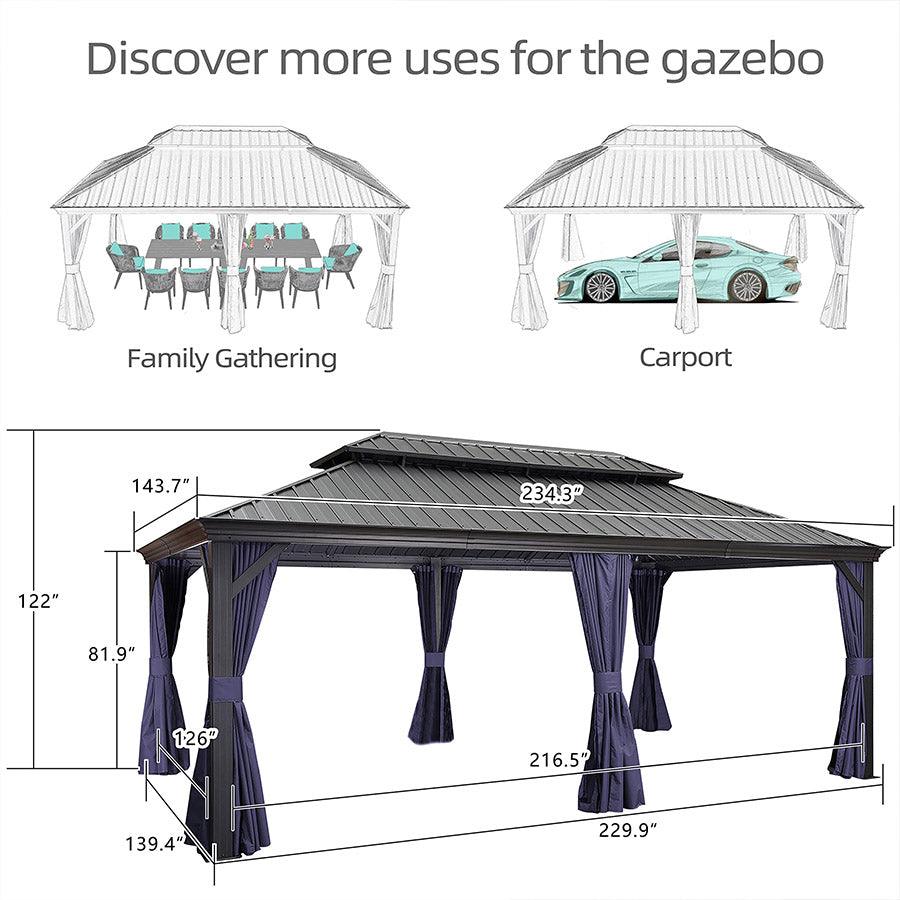 PURPLE LEAF Outdoor Hardtop Gazebo for Patio Grey Aluminum Frame Pavilion with Navy-Blue Curtain
