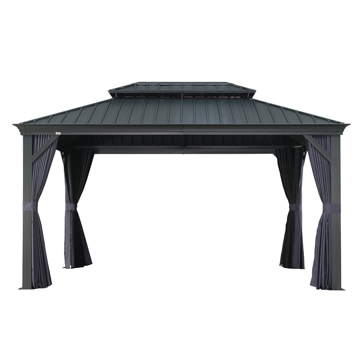 PURPLE LEAF Outdoor Hardtop Gazebo for Patio Grey Aluminum Frame Pavilion with Navy-Blue Curtain