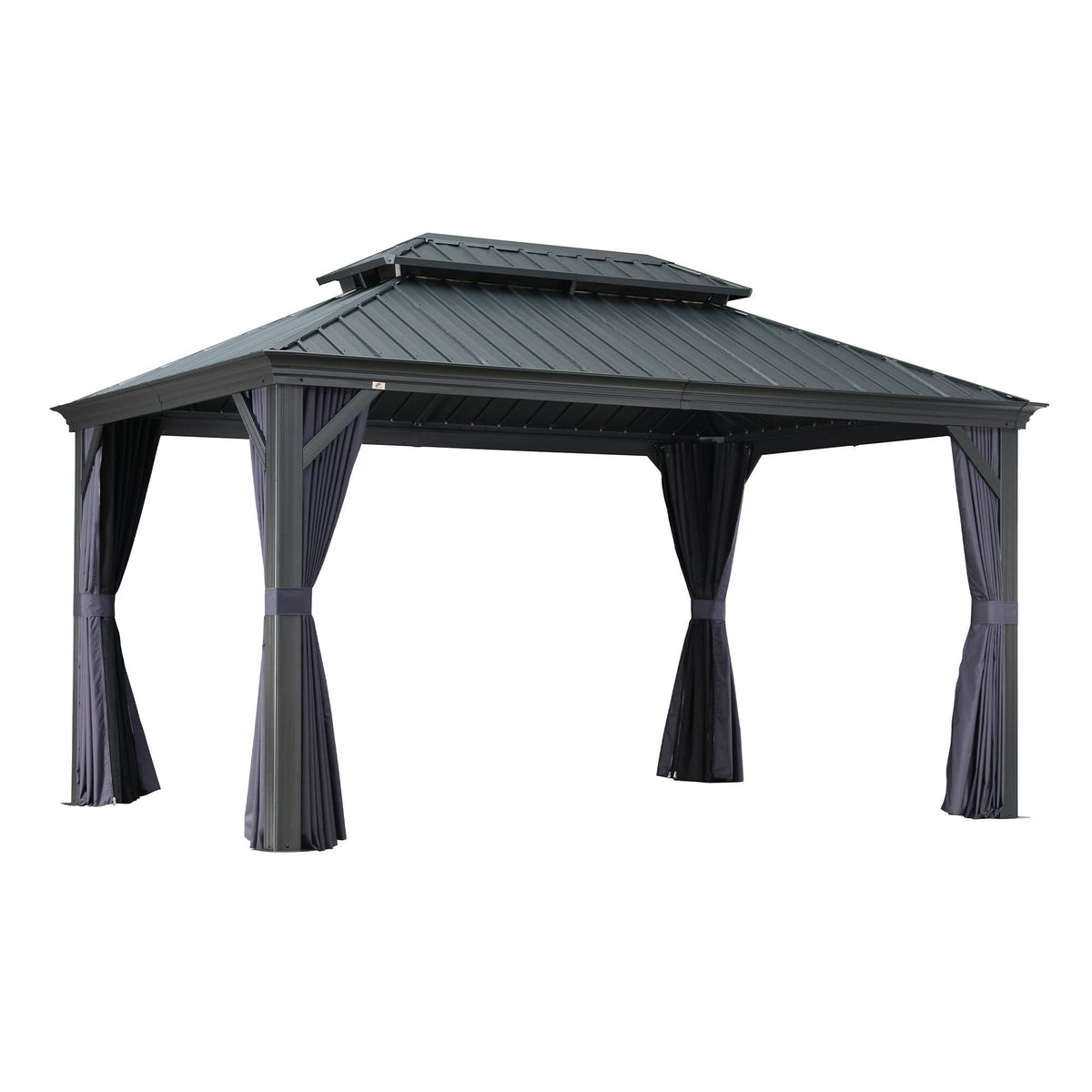 PURPLE LEAF Outdoor Hardtop Gazebo for Patio Grey Aluminum Frame Pavilion with Navy-Blue Curtain