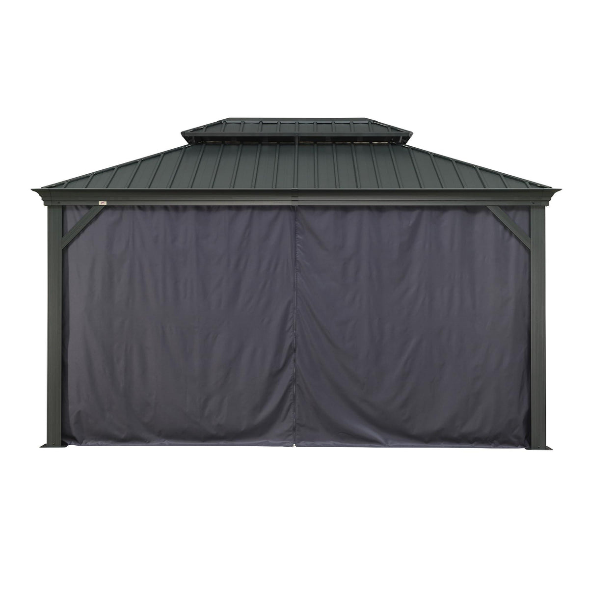 PURPLE LEAF Outdoor Hardtop Gazebo for Patio Grey Aluminum Frame Pavilion with Navy-Blue Curtain