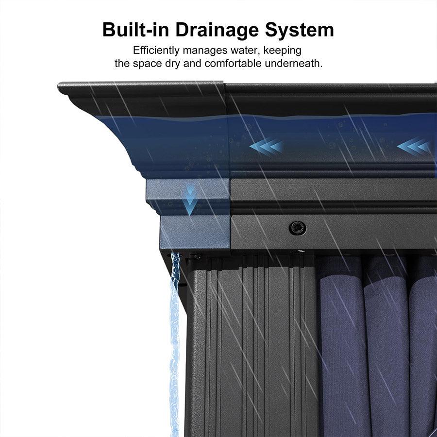 PURPLE LEAF Outdoor Hardtop Gazebo for Patio Grey Aluminum Frame Pavilion with Navy-Blue Curtain