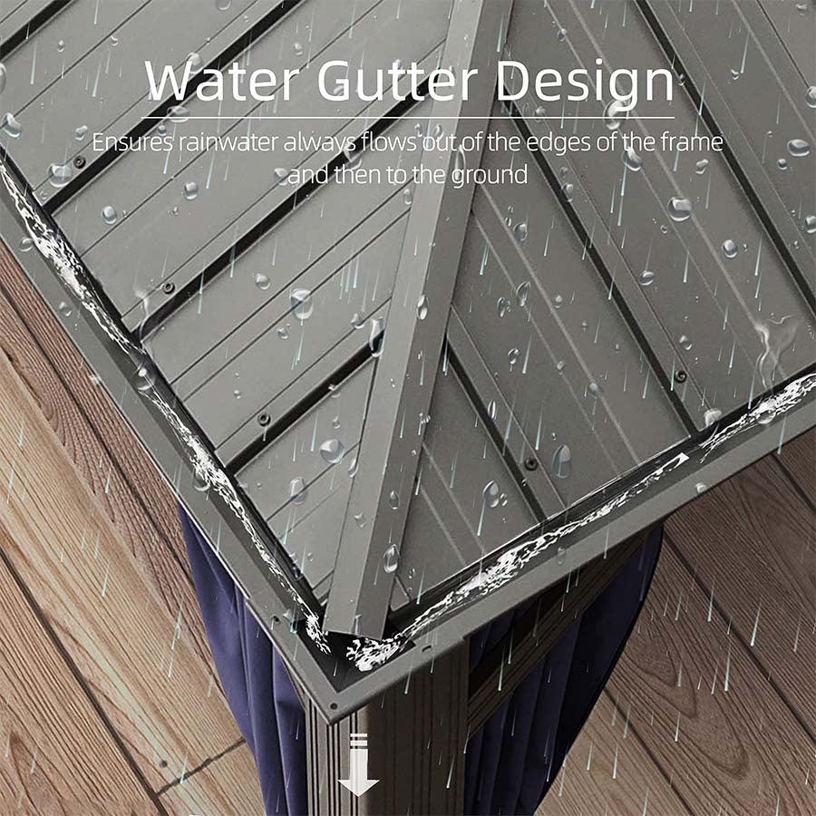 PURPLE LEAF Outdoor Hardtop Gazebo for Patio Grey Aluminum Frame Pavilion with Navy-Blue Curtain