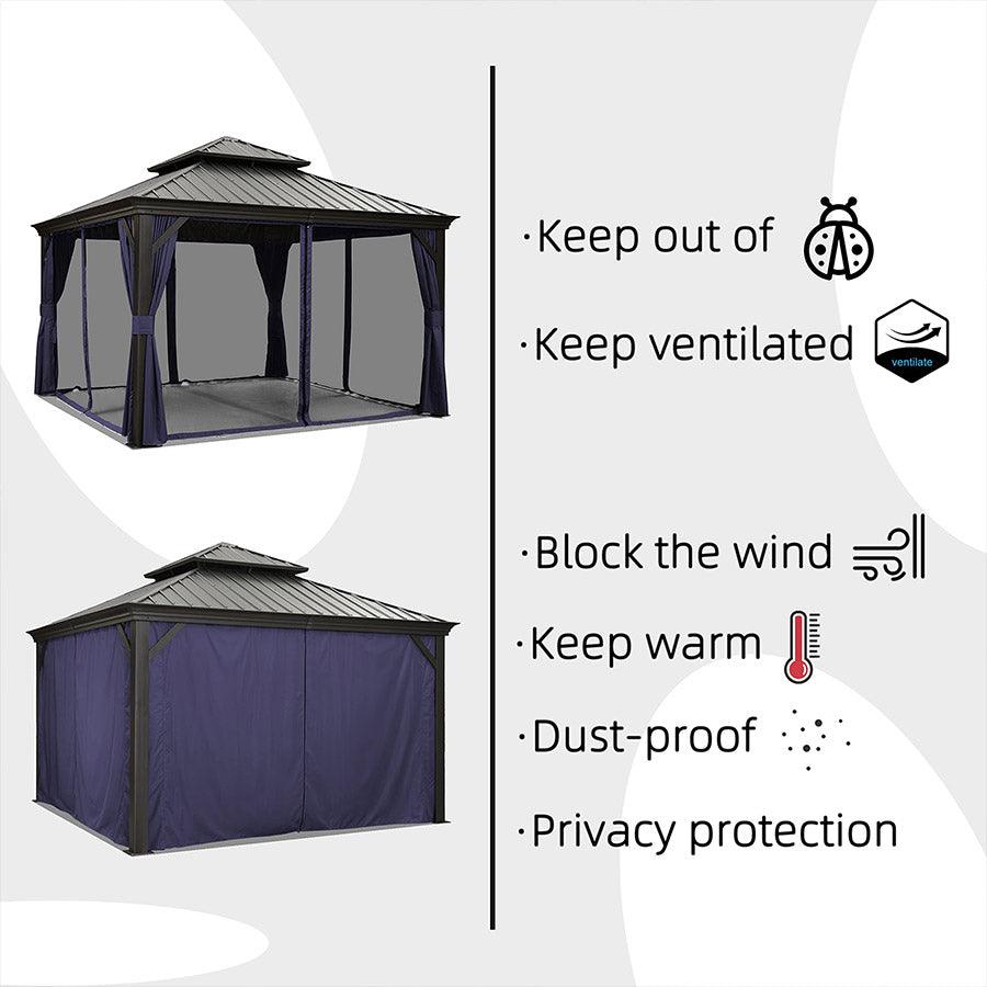 PURPLE LEAF Outdoor Hardtop Gazebo for Patio Grey Aluminum Frame Pavilion with Navy-Blue Curtain