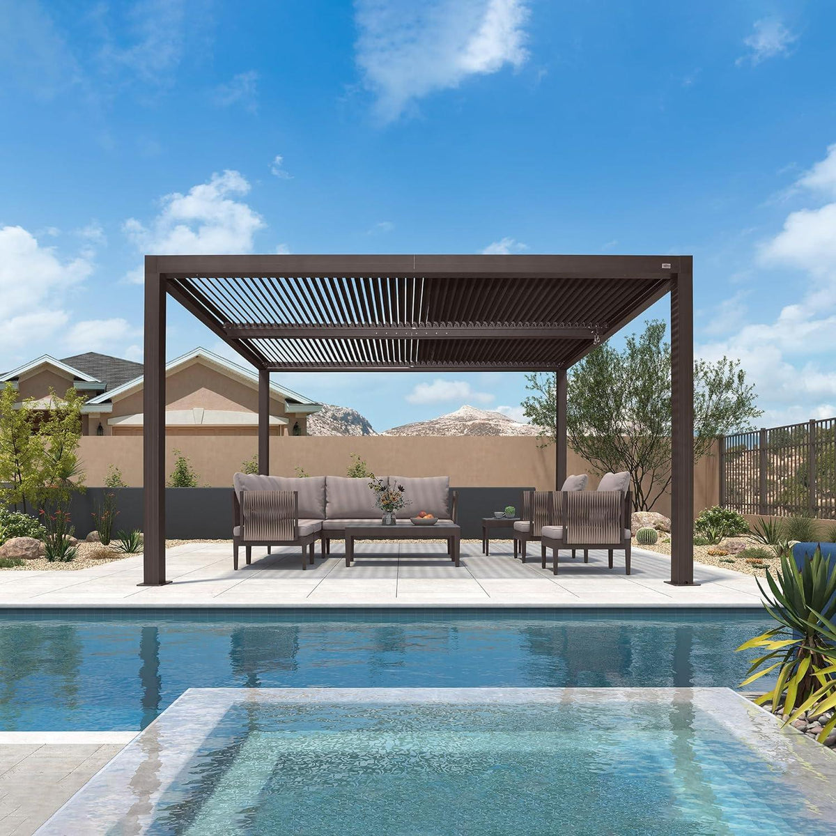 PURPLE LEAF Athena Outdoor Louvered Pergola Adjustable Metal Roof Bronze Hardtop Gazebo Patio Pavilion