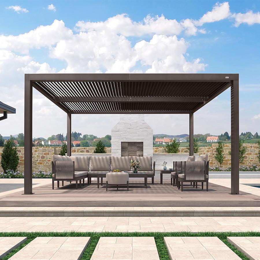 PURPLE LEAF Athena Outdoor Louvered Pergola Adjustable Metal Roof Bronze Hardtop Gazebo Patio Pavilion