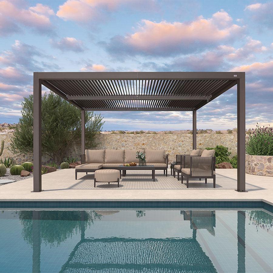 PURPLE LEAF Athena Outdoor Louvered Pergola Adjustable Metal Roof Bronze Hardtop Gazebo Patio Pavilion