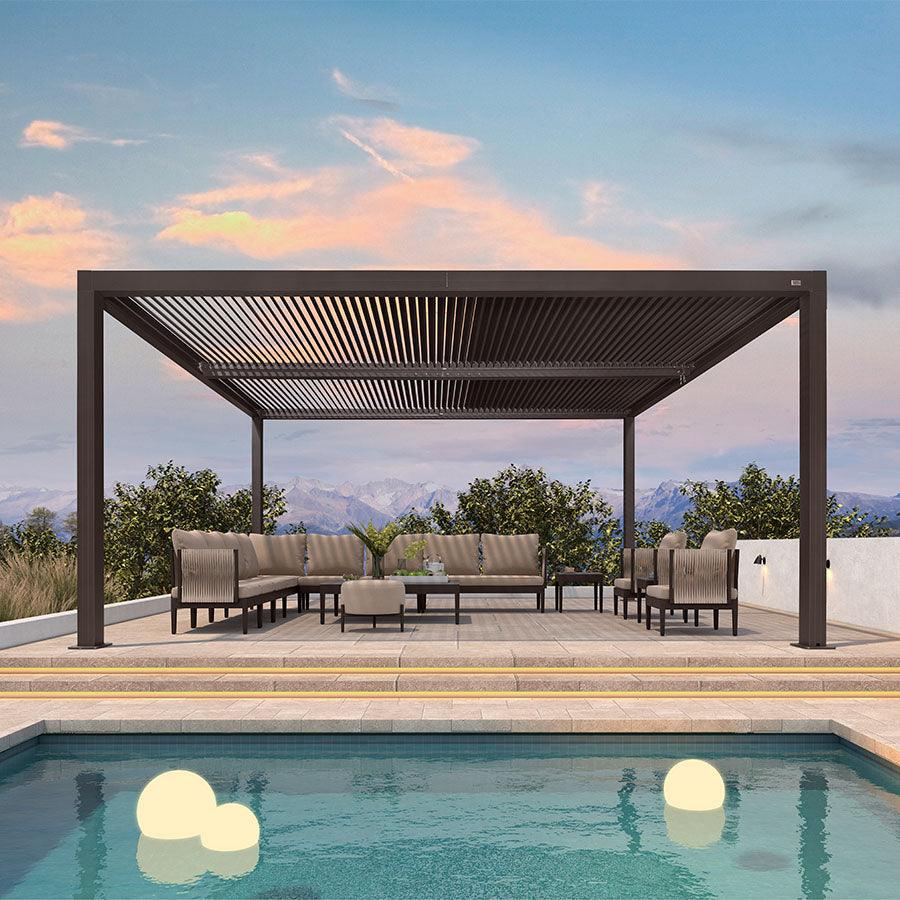 PURPLE LEAF Athena Outdoor Louvered Pergola Adjustable Metal Roof Bronze Hardtop Gazebo Patio Pavilion
