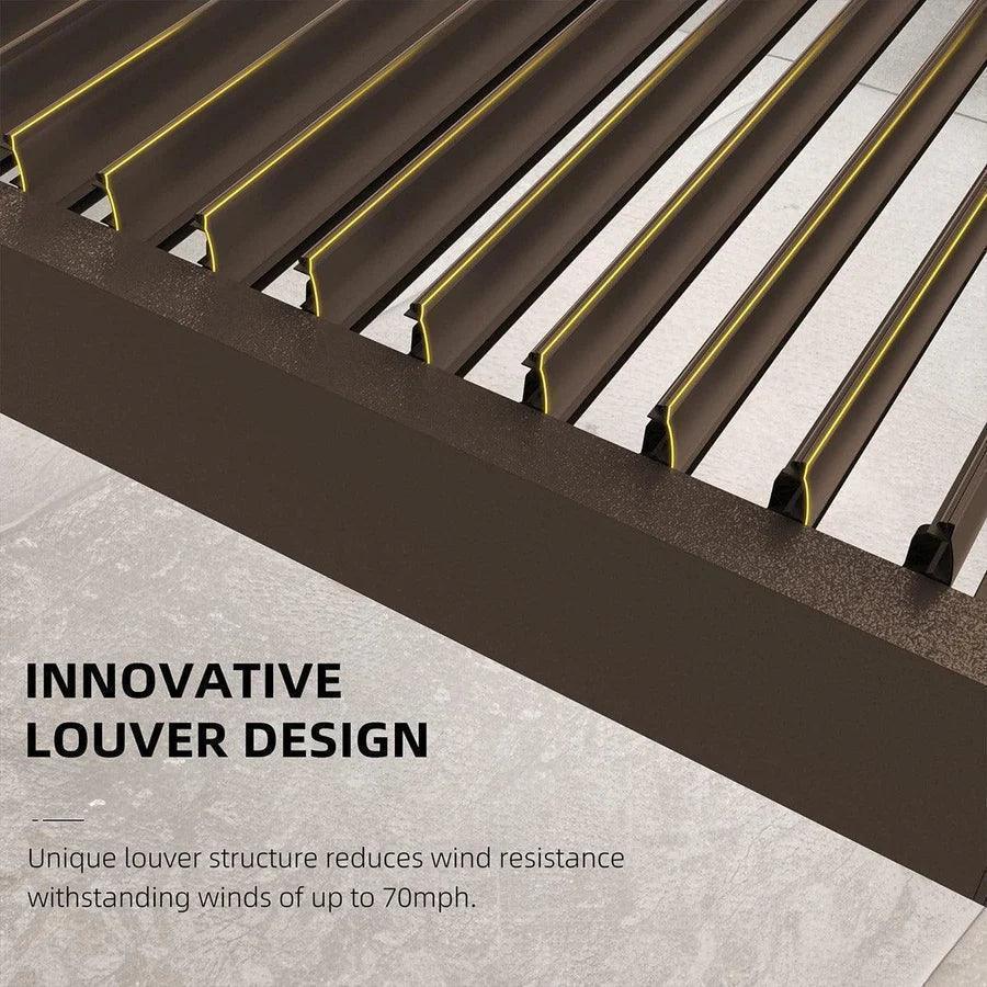 PURPLE LEAF Athena Louvered Pergola Bronze Outdoor Aluminum Pergola with Strip Lights Adjustable Gazebo for Patio Deck Garden