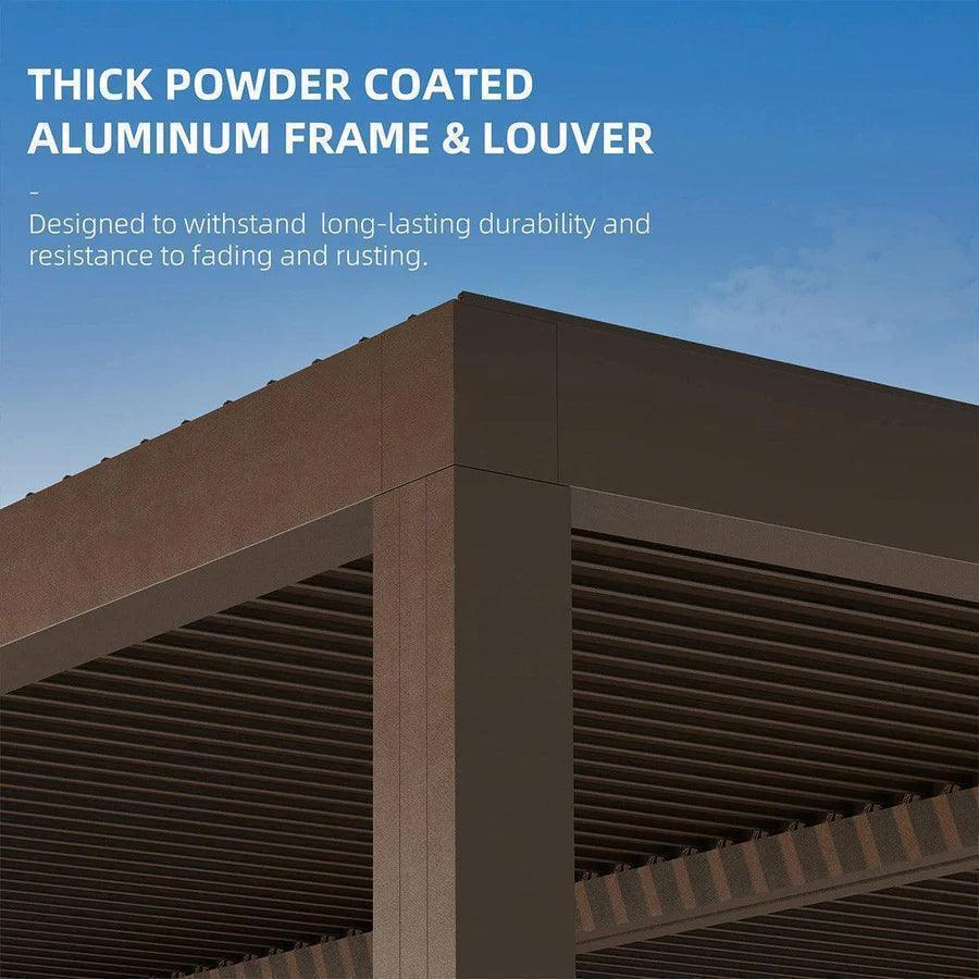 PURPLE LEAF Athena Louvered Pergola Bronze Outdoor Aluminum Pergola with Strip Lights Adjustable Gazebo for Patio Deck Garden