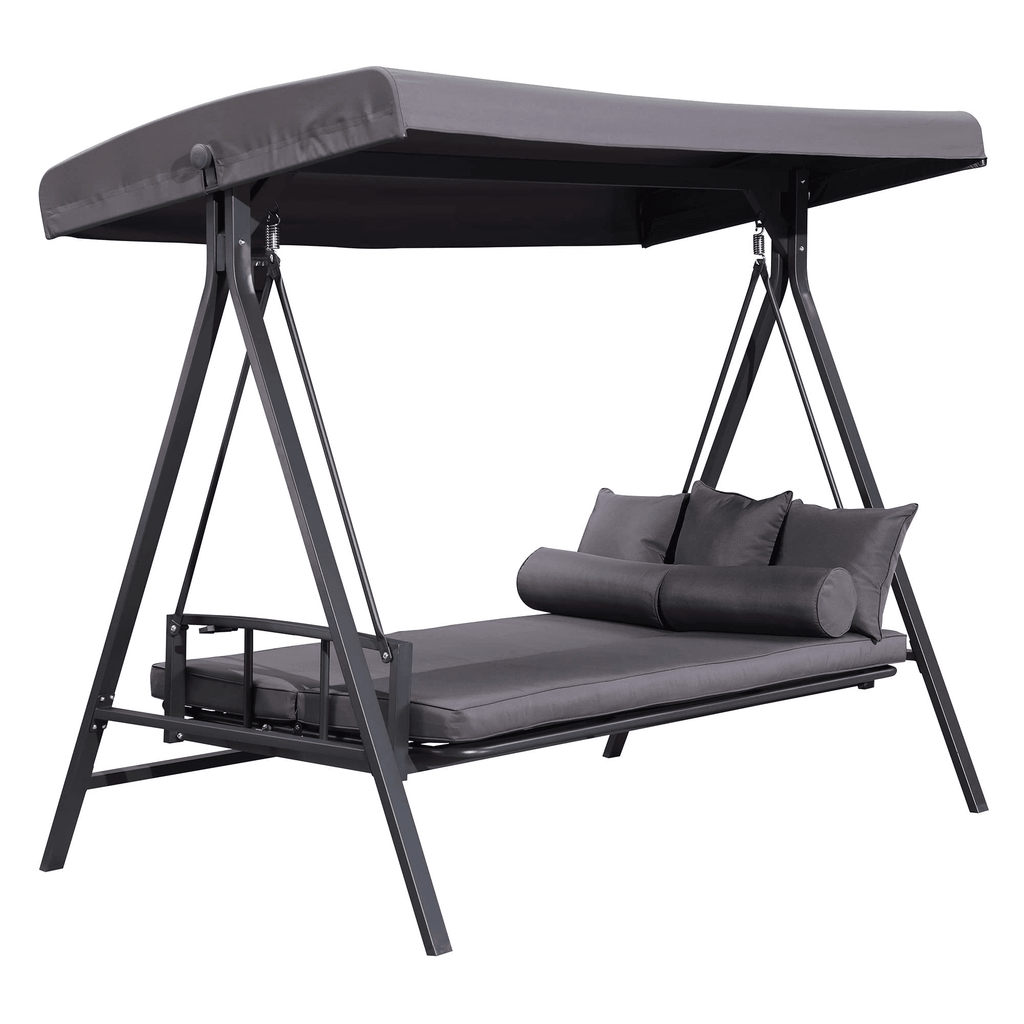 PURPLE LEAF Outdoor Patio Porch Swing Adjustable Backrest, 3-seat Swing Chair with Weather Resistant Steel Frame for Backyard ,Pillows Included