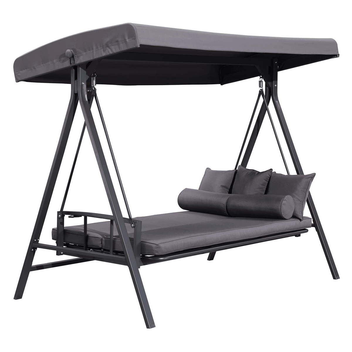 PURPLE LEAF Outdoor Patio Porch Swing Adjustable Backrest, 3-seat Swing Chair with Weather Resistant Steel Frame for Backyard ,Pillows Included