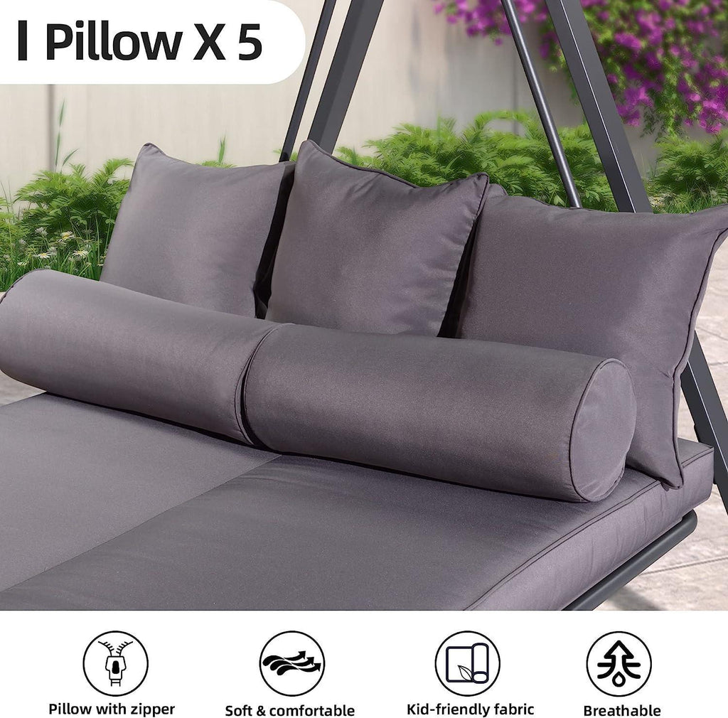 PURPLE LEAF Outdoor Patio Porch Swing Adjustable Backrest, 3-seat Swing Chair with Weather Resistant Steel Frame for Backyard ,Pillows Included