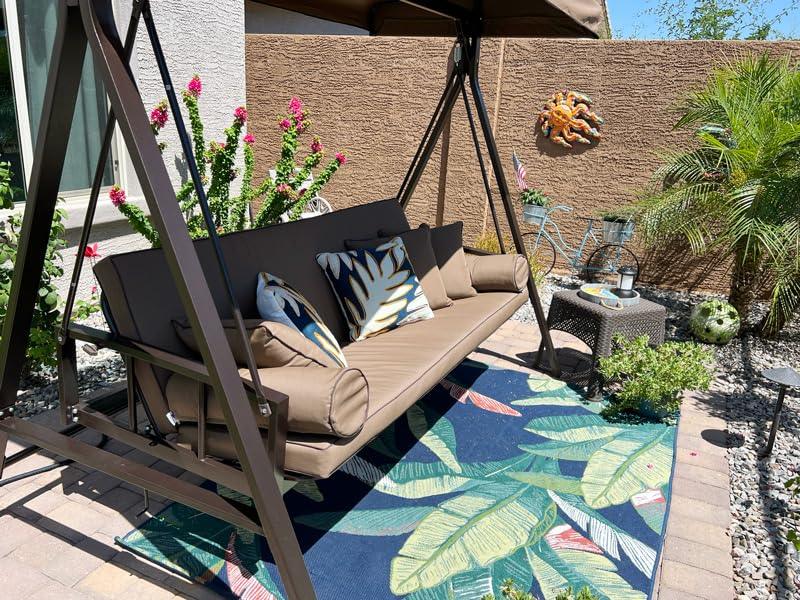 PURPLE LEAF Outdoor Patio Porch Swing Adjustable Backrest, 3-seat Swing Chair with Weather Resistant Steel Frame for Backyard ,Pillows Included