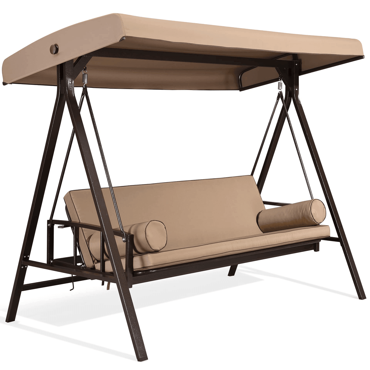 PURPLE LEAF Outdoor Patio Porch Swing Adjustable Backrest, 3-seat Swing Chair with Weather Resistant Steel Frame for Backyard ,Pillows Included