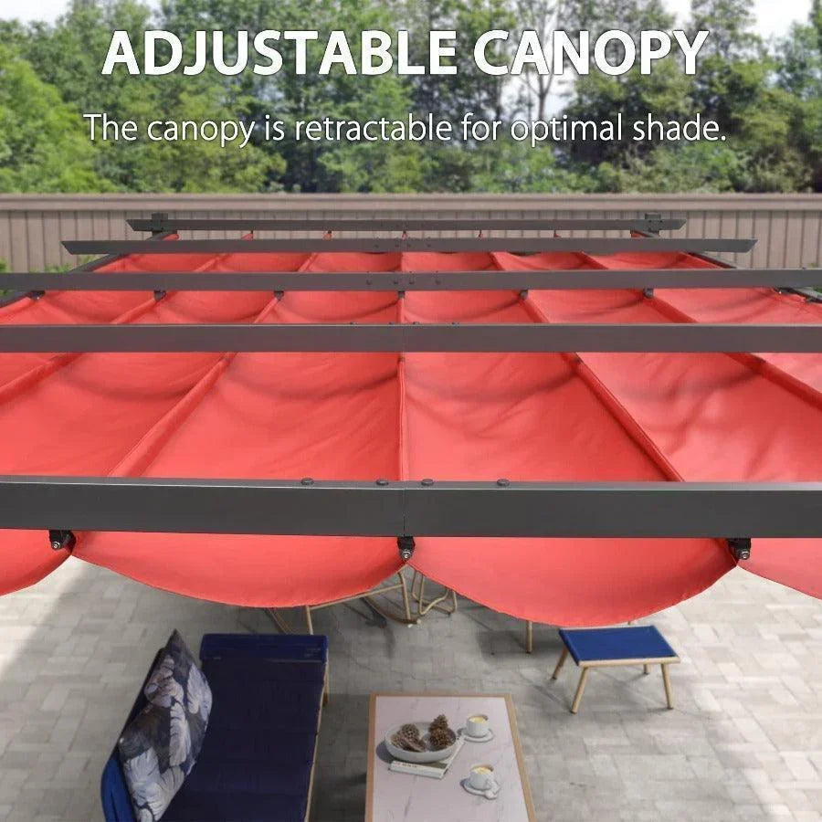 PURPLE LEAF Outdoor Pergola with Retractable Canopy Aluminum Shelter for Beach Porch Garden  Shade Pavilion Pergola  with Curtains