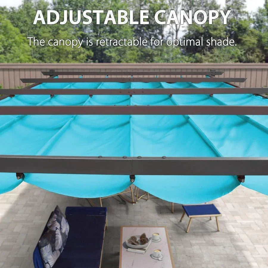 PURPLE LEAF Outdoor Pergola with Retractable Canopy Aluminum Shelter for Beach Porch Garden  Shade Pavilion Pergola  with Curtains