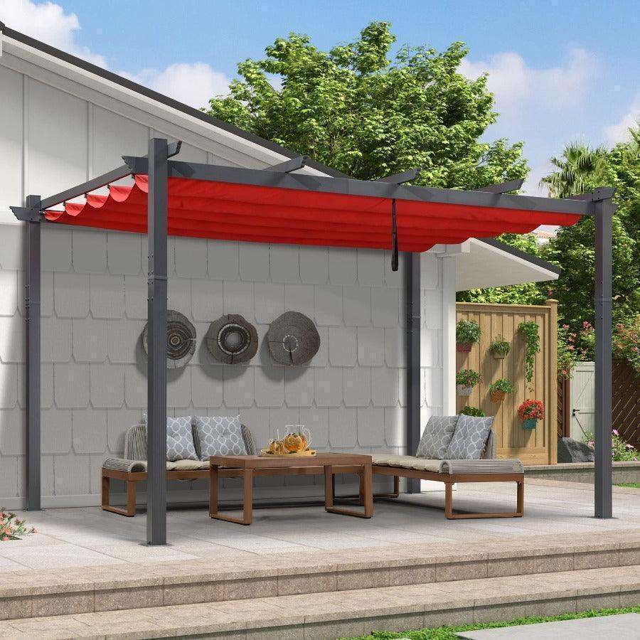 PURPLE LEAF Outdoor Pergola with Retractable Canopy Aluminum Shelter for Beach Porch Garden  Shade Pavilion Pergola  with Curtains