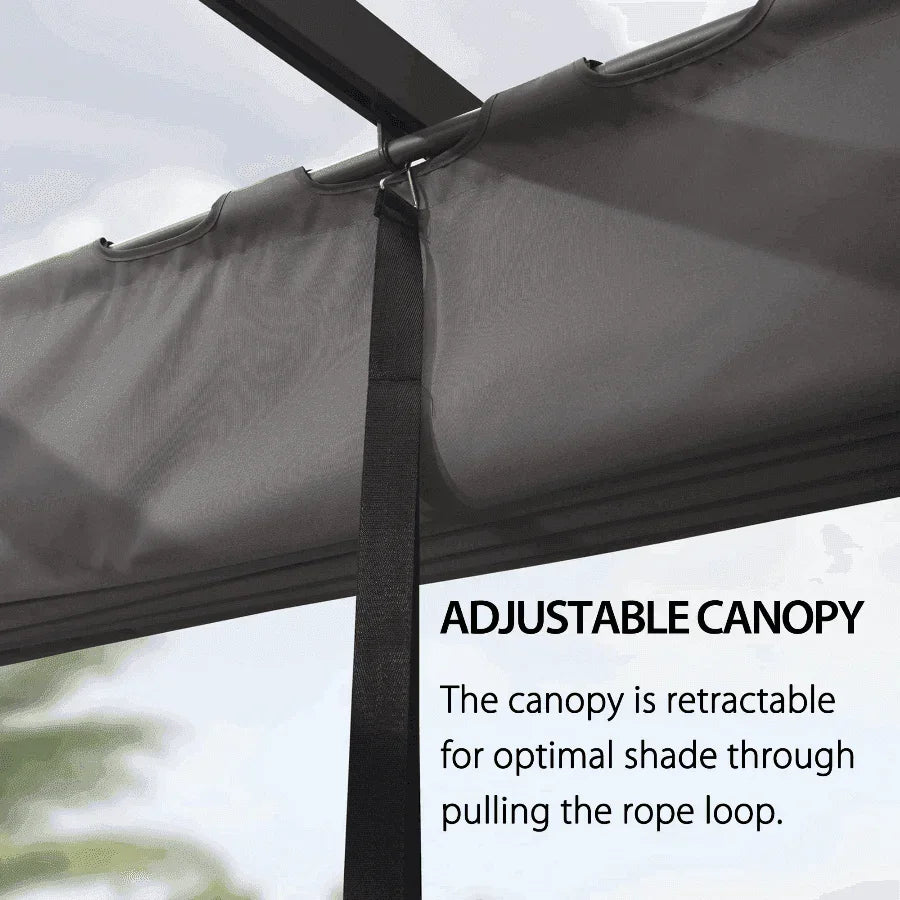 PURPLE LEAF Outdoor Pergola with Retractable Canopy Aluminum Shelter for Beach Porch Garden  Shade Pavilion Pergola  with Curtains
