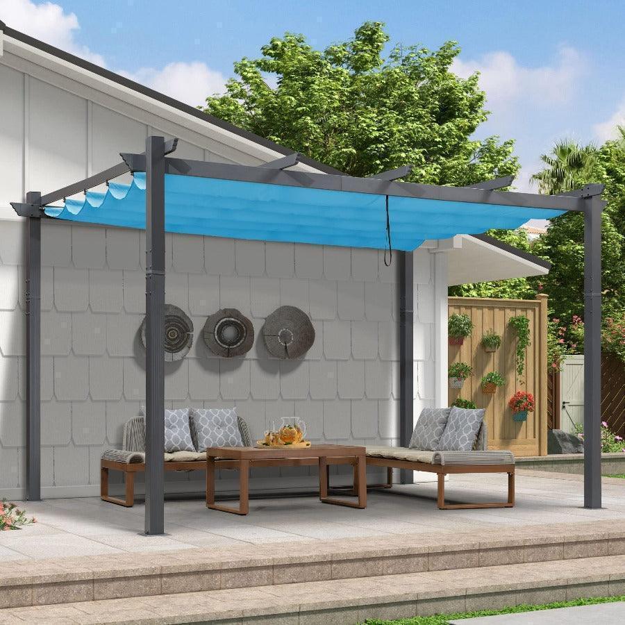 PURPLE LEAF Outdoor Pergola with Retractable Canopy Aluminum Shelter for Beach Porch Garden  Shade Pavilion Pergola  with Curtains