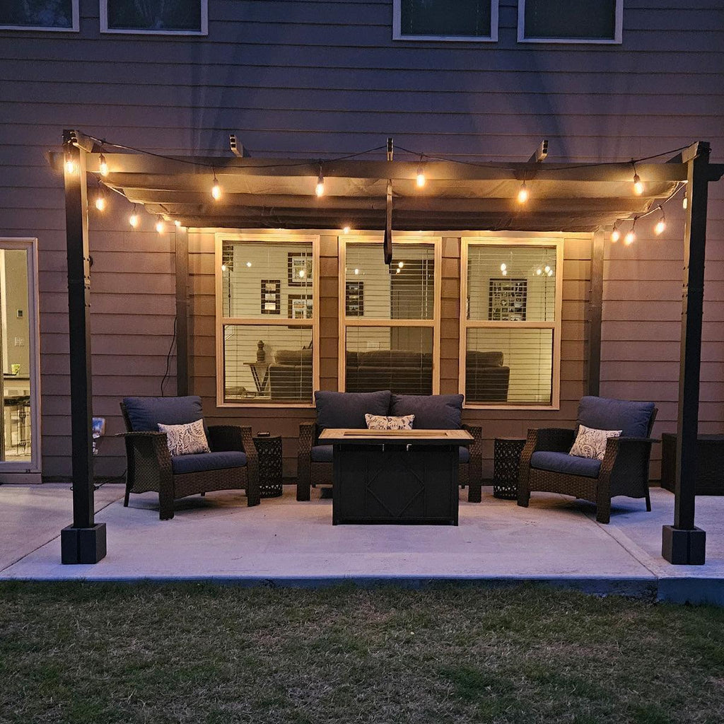 PURPLE LEAF Outdoor Pergola with Retractable Canopy Aluminum Shelter for Beach Porch Garden  Shade Pavilion Pergola  with Curtains