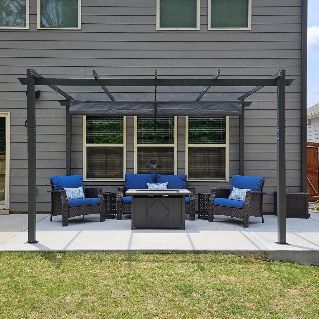 PURPLE LEAF Outdoor Pergola with Retractable Canopy Aluminum Shelter for Beach Porch Garden  Shade Pavilion Pergola  with Curtains