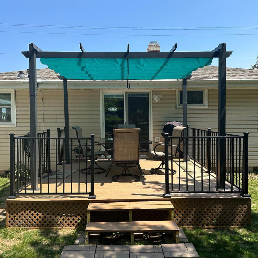 PURPLE LEAF Outdoor Pergola with Retractable Canopy Aluminum Shelter for Beach Porch Garden  Shade Pavilion Pergola  with Curtains