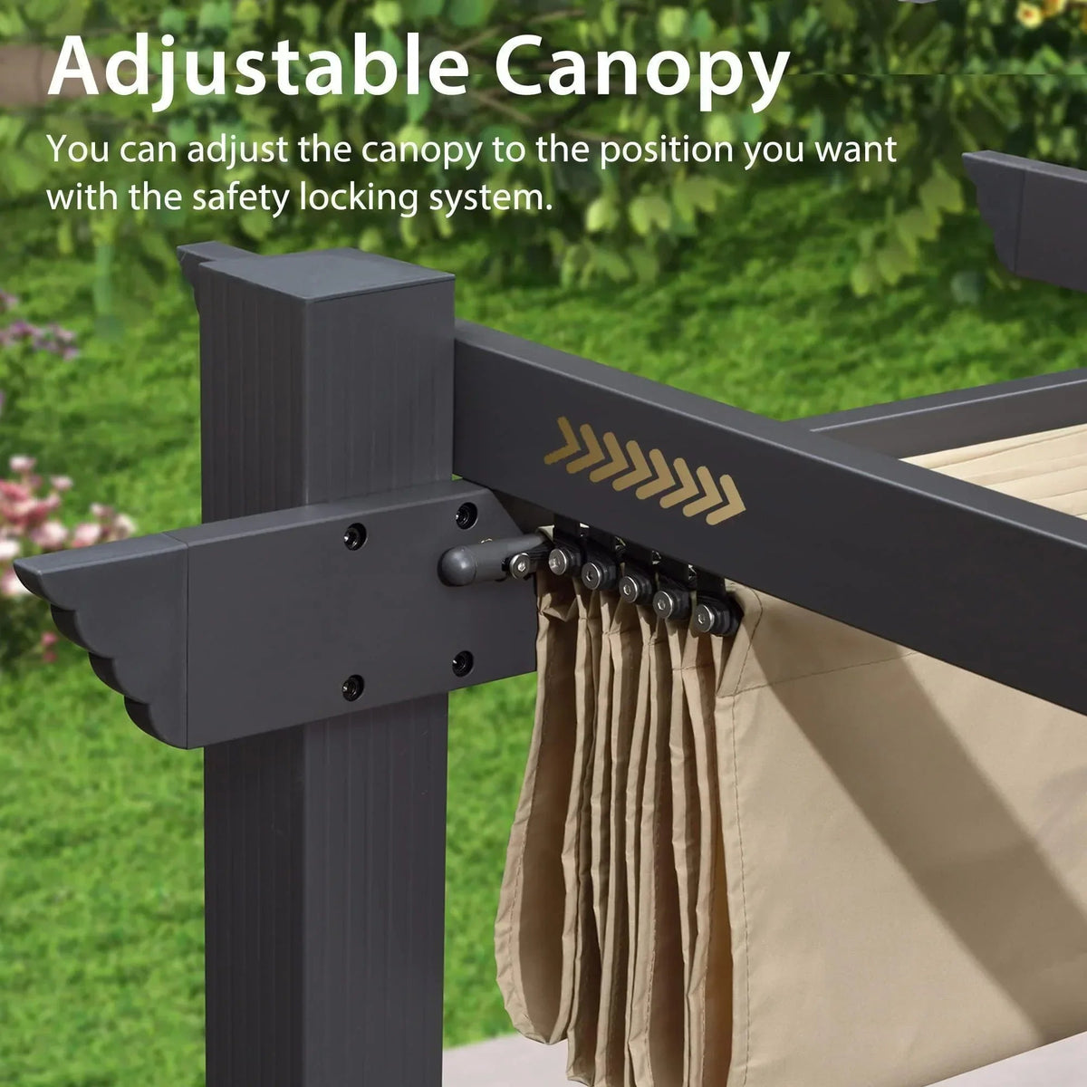 PURPLE LEAF Outdoor Pergola with Retractable Canopy Aluminum Shelter for Beach Porch Garden  Shade Pavilion Pergola  with Curtains