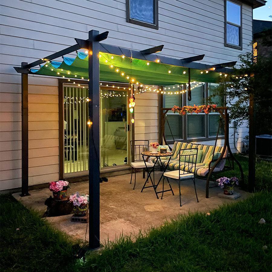 PURPLE LEAF Outdoor Pergola with Retractable Canopy Aluminum Shelter for Beach Porch Garden  Shade Pavilion Pergola  with Curtains
