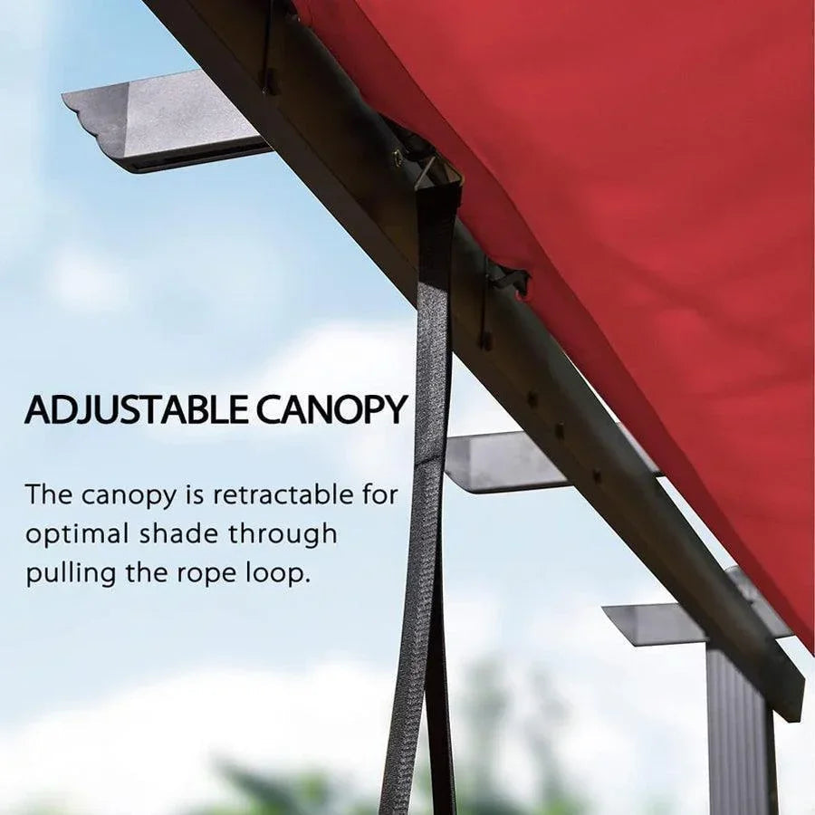 PURPLE LEAF Outdoor Pergola with Retractable Canopy Aluminum Shelter for Beach Porch Garden  Shade Pavilion Pergola  with Curtains