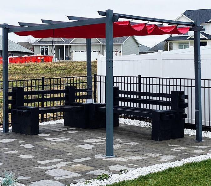 PURPLE LEAF Outdoor Pergola with Retractable Canopy Aluminum Shelter for Beach Porch Garden  Shade Pavilion Pergola  with Curtains