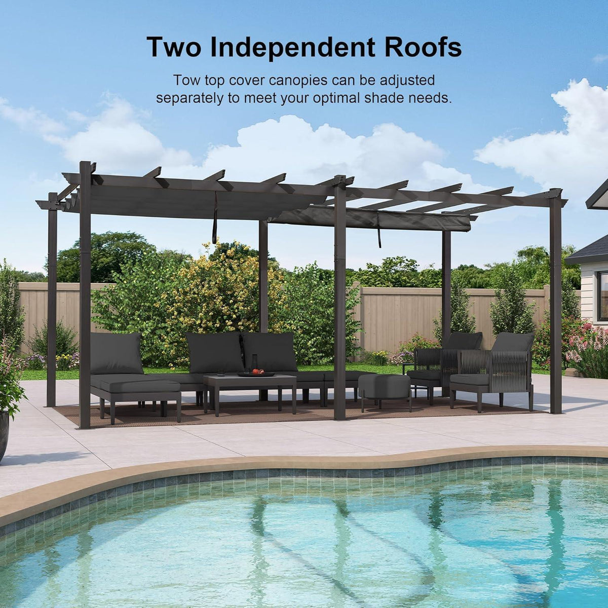 PURPLE LEAF Outdoor Pergola with Retractable Canopy Aluminum Shelter for Beach Porch Garden  Shade Pavilion Pergola  with Curtains