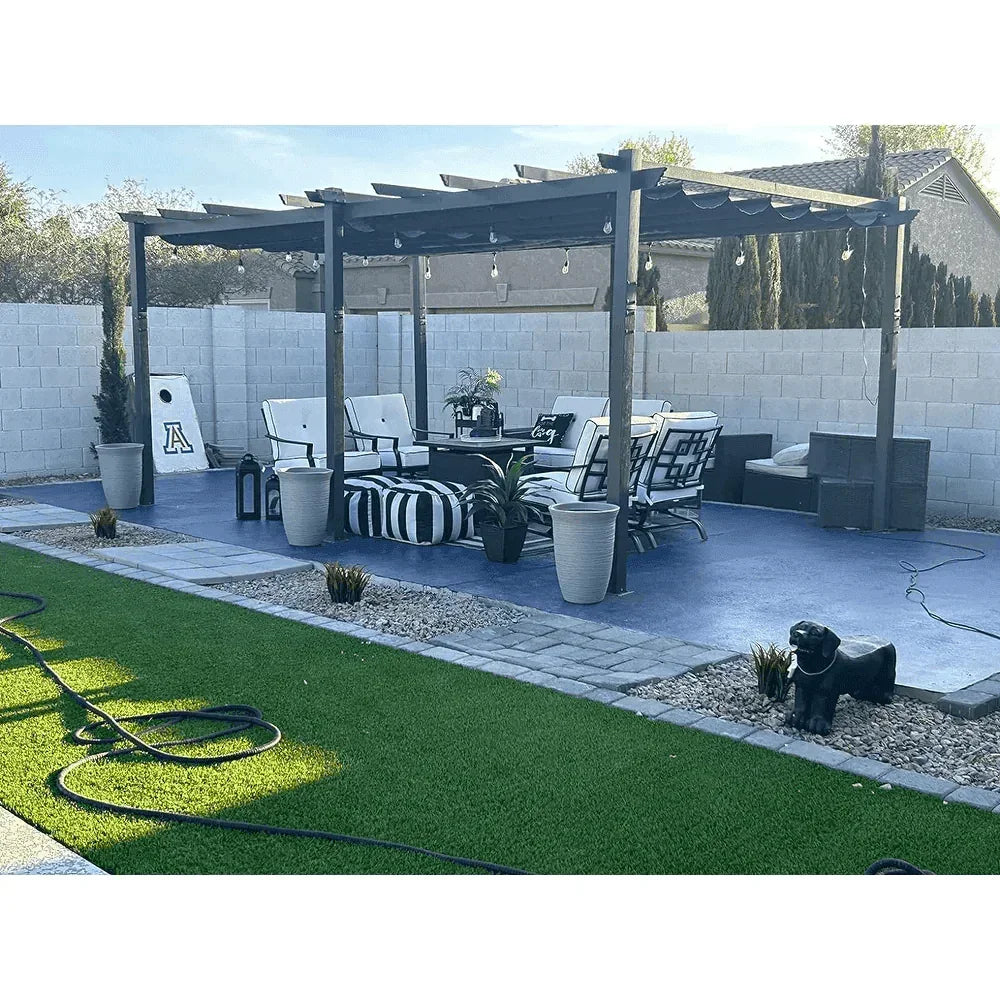PURPLE LEAF Outdoor Pergola with Retractable Canopy Aluminum Shelter for Beach Porch Garden  Shade Pavilion Pergola  with Curtains