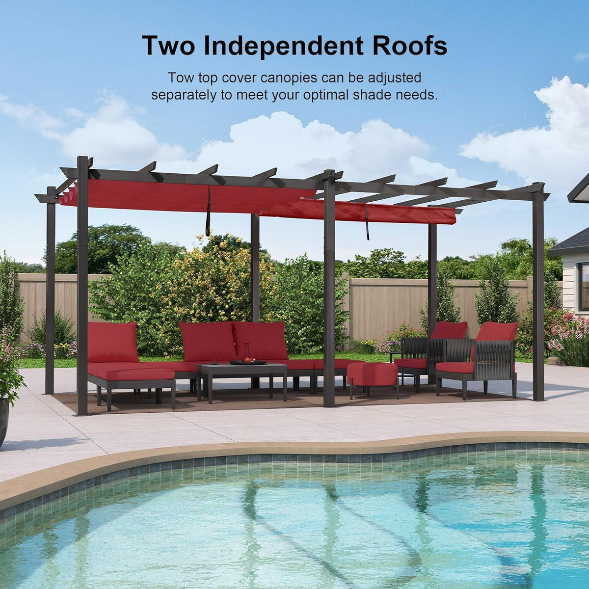 PURPLE LEAF Outdoor Pergola with Retractable Canopy Aluminum Shelter for Beach Porch Garden  Shade Pavilion Pergola  with Curtains