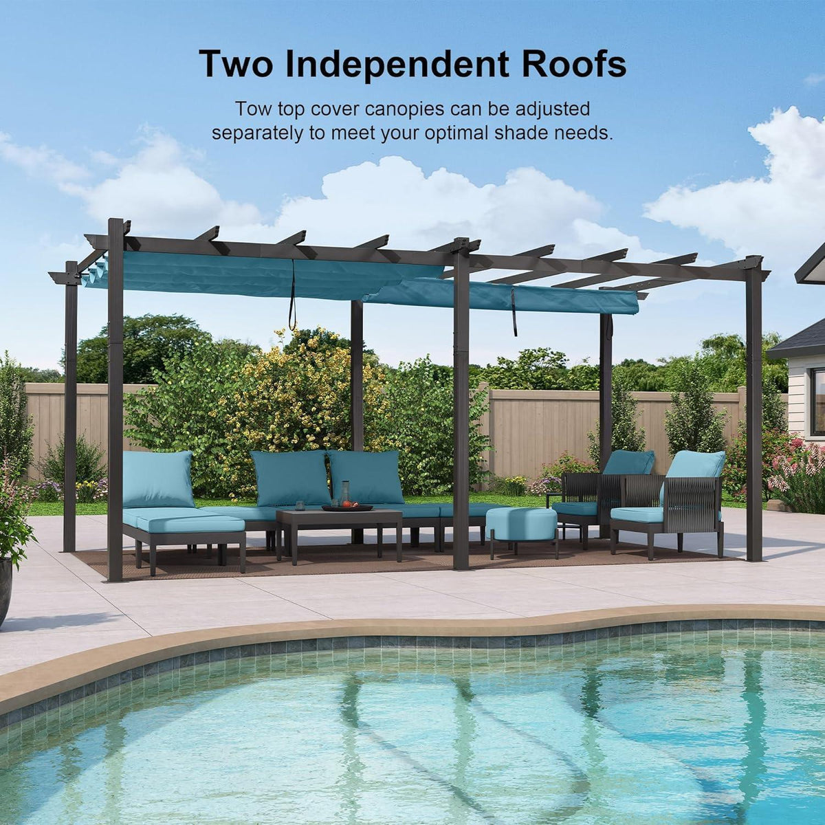 PURPLE LEAF Outdoor Pergola with Retractable Canopy Aluminum Shelter for Beach Porch Garden  Shade Pavilion Pergola  with Curtains