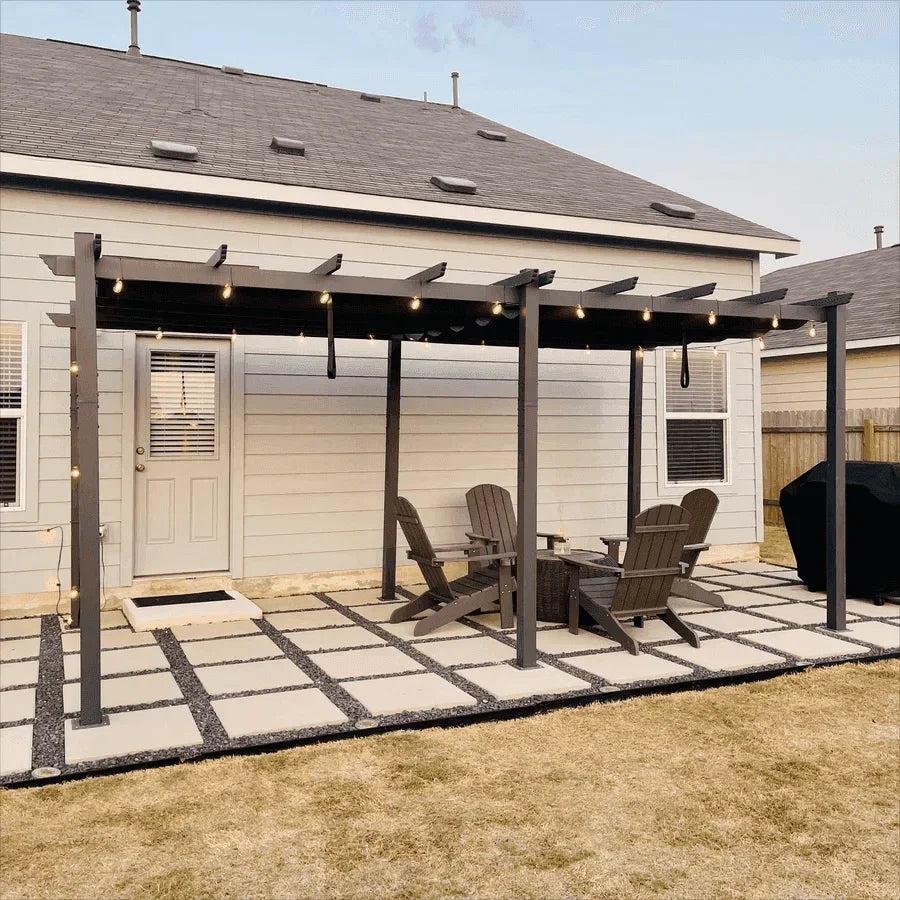 PURPLE LEAF Outdoor Pergola with Retractable Canopy Aluminum Shelter for Beach Porch Garden  Shade Pavilion Pergola  with Curtains