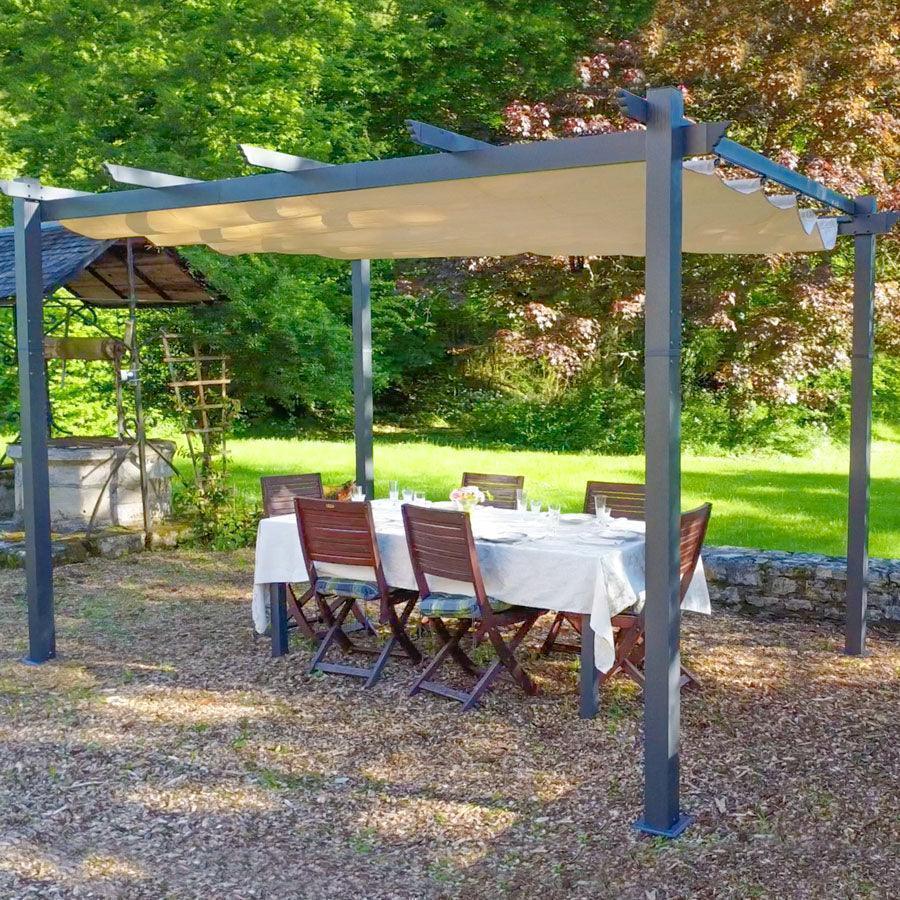 PURPLE LEAF Outdoor Pergola with Retractable Canopy Aluminum Shelter for Beach Porch Garden  Shade Pavilion Pergola  with Curtains