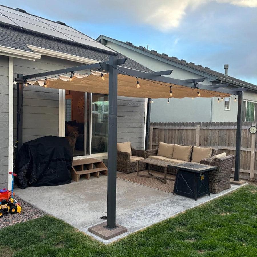PURPLE LEAF Outdoor Pergola with Retractable Canopy Aluminum Shelter for Beach Porch Garden  Shade Pavilion Pergola  with Curtains
