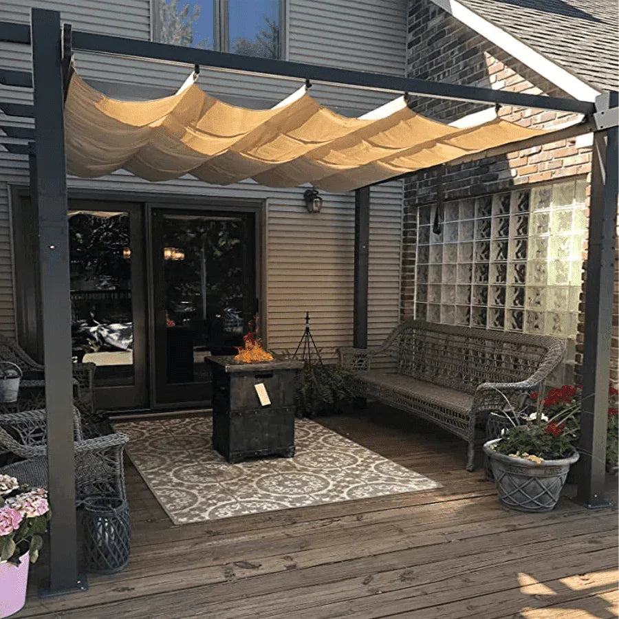PURPLE LEAF Outdoor Pergola with Retractable Canopy Aluminum Shelter for Beach Porch Garden  Shade Pavilion Pergola  with Curtains