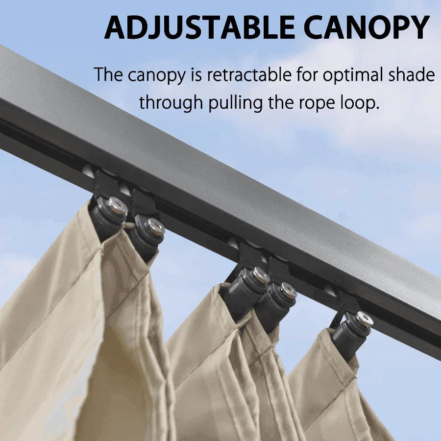 PURPLE LEAF Outdoor Pergola with Retractable Canopy Aluminum Shelter for Beach Porch Garden  Shade Pavilion Pergola  with Curtains